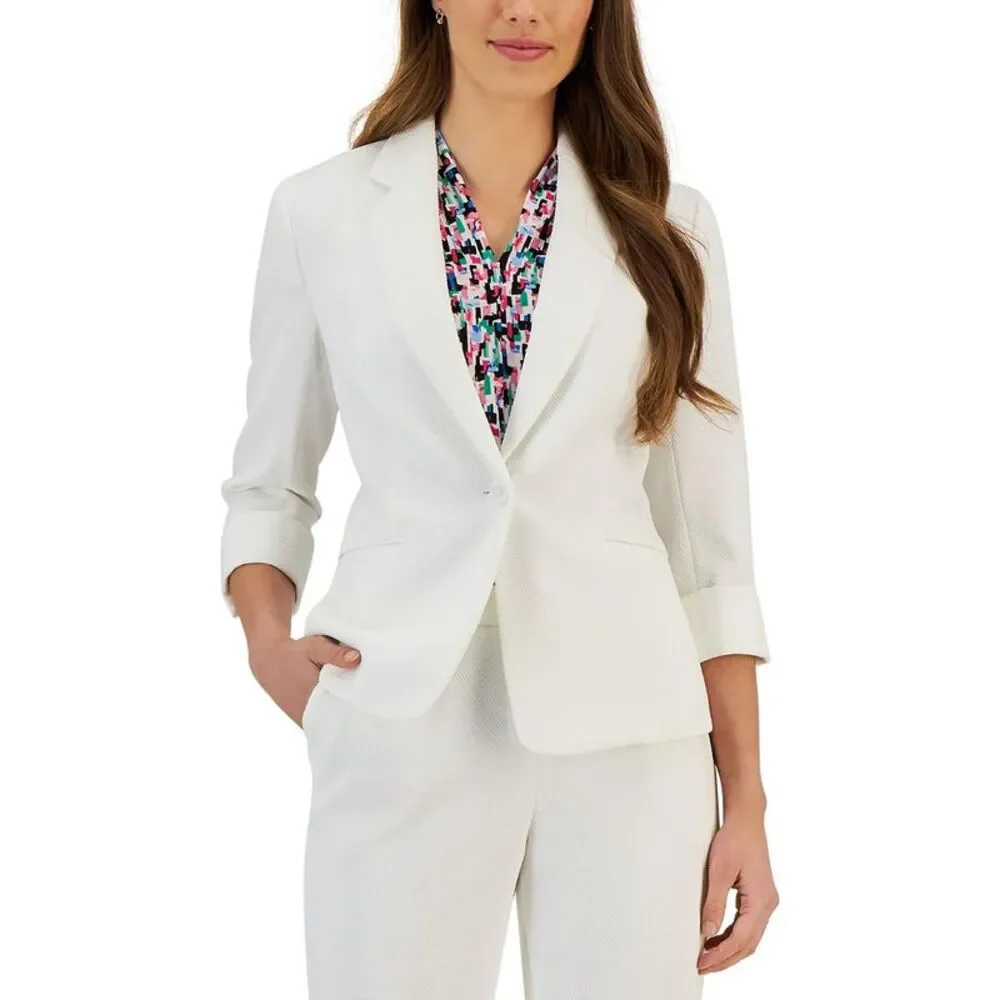 Kasper Womens White Suit Separate One-Button Blazer Jacket Petites NWT